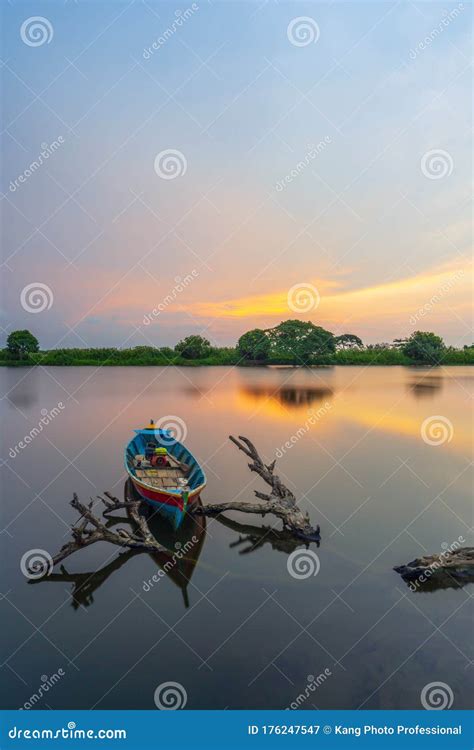 Sunset Sky On Lake Tanjung Burung Indonesia Stock Image Image Of