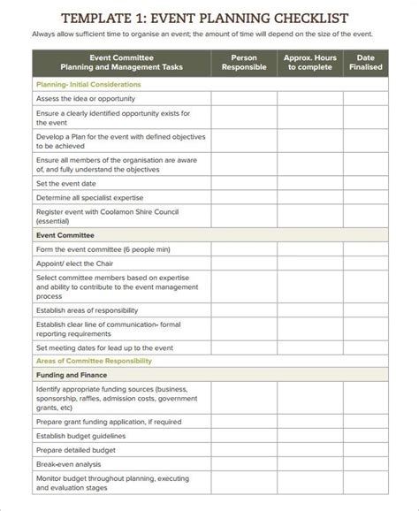 Event Checklist Template Excel