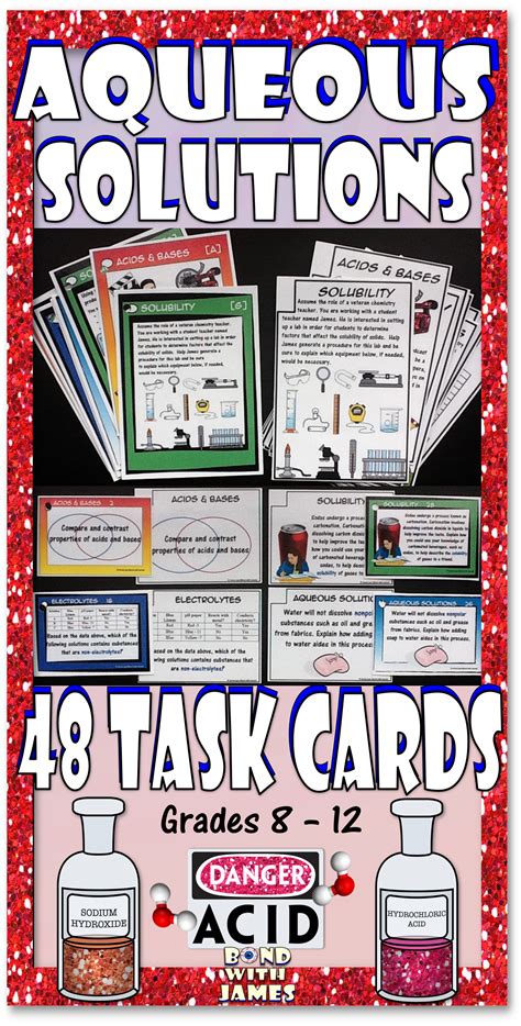 48 Aqueous Solutions Task Cards Chemistry Chemistry Activities
