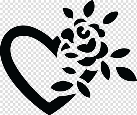 Rose Heart AutoCAD DXF Black And White Transparent Background PNG