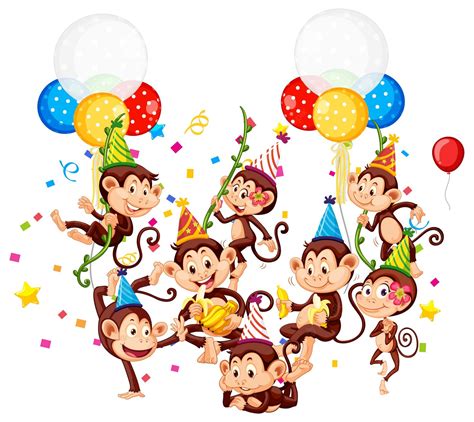 Free Vector Monkey Group In Party Theme Cartoon Character On White
