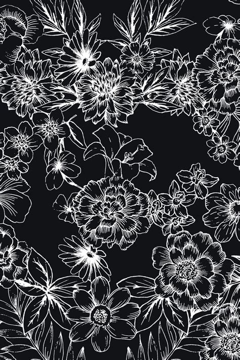 Pattern With Line Drawn Flowers Black And White Flowers Pattern