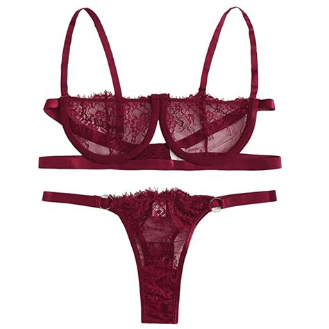 Buy Sandex Cut Out Bra And G String Lingerie Set Sexy Lace Perspective Underwire Bra Thong Sexy