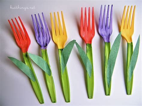 Mothers Day Bouquet Plastic Fork Tulips Craft Kid Things Recycled