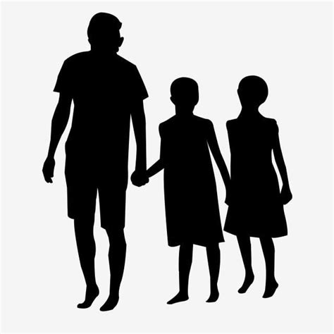 Father With Two Daughters Silhouette Vector Father Father And