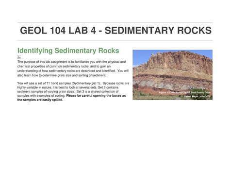 Lab4 Sedimentary Rocks Geol 104 Lab 4 Sedimentary Rocks