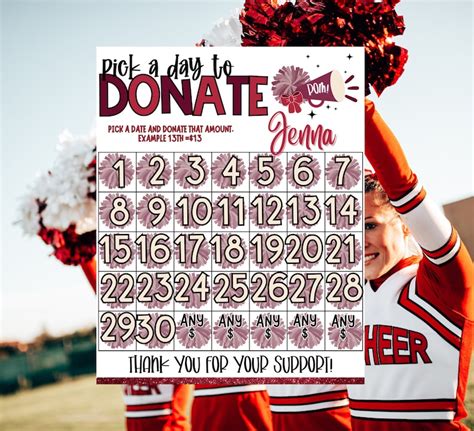 Cheer Pick A Date To Donate Burgundy Cheerleading Fundraiser Pay For