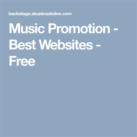 Music promotion is a great way to reach more listeners, get more plays, and consequently build the momentum you need to launch your career. Music Promotion - Best Websites - Free | Music promotion ...
