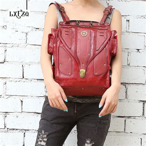 Women Bag Mochila Rugzak Youth Gothic Steampunk Leather Backpack