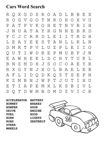 Cars Word Search By Sfy773 Teaching Resources Tes