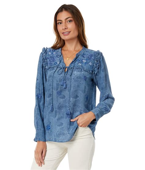 Johnny Was Jazmine Ruffle Yoke Blouse In Blue Lyst