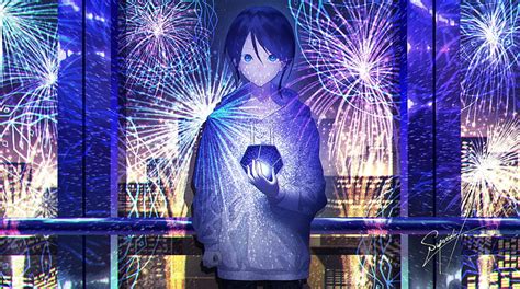 Anime Boy Fireworks Hoodie Blue Eyes Anime Hd Wallpaper Peakpx