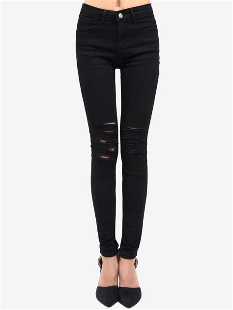 Ripped Denim Slim Black Pant Stylish Cosy Curved Jeans Sheinsheinside