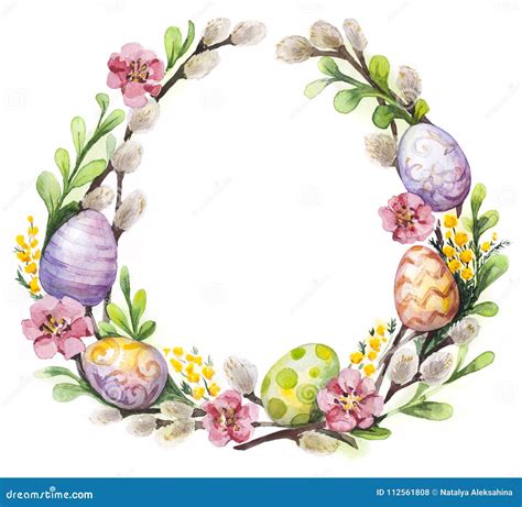 Easter Wreath With Easter Eggs And Flowers Stock Illustration