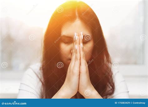 Cute Beautiful Girl Folded Her Hands In Prayer A Woman Asks God For