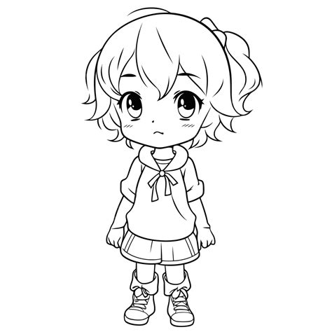 Coloring Pages Of Anime Cute Girl Outline Sketch Drawing Vector Simple Anime Drawing Simple
