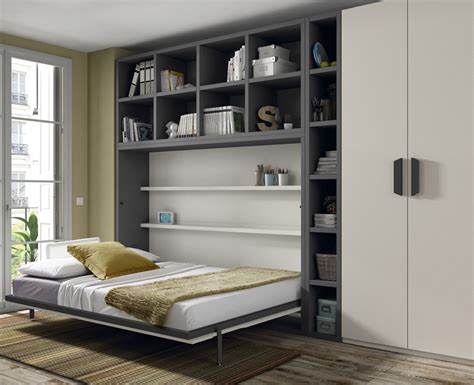 Schrankbett 140 x200cm vertikal weiss ideal als gastebett. Jugendzimmer mit Klappbett, Schrank und Regalen - UNNIQ ...