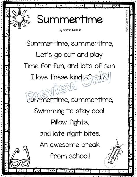 Simple words that rhyme add a magical touch to these little poems for little ones. Summertime - Printable Summer Poem for Kids | Summer poems ...