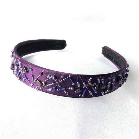 Purple Bead Embellished Headband Embroidered Hair Band Satin Etsy