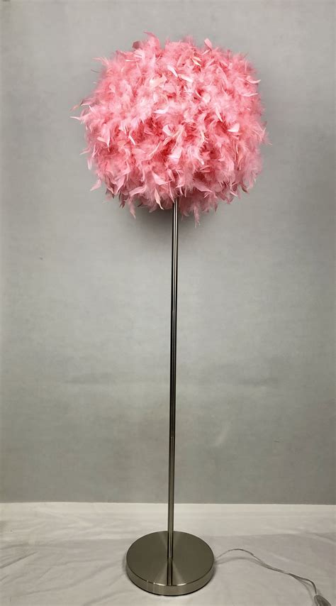 Modern Pink Feather Floor Standard Lamp Shade With Chrome Base 150cm