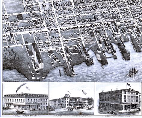 New Bedford Ma In 1876 Birds Eye View Map Aerial Map Panorama