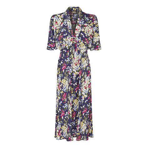 Navy Floral Print Crepe Tea Dress By Nancy Mac