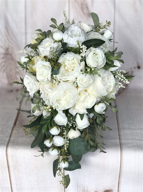Cascade Wedding Bouquet Bridal Bouquet White And Ivory Silk Etsy