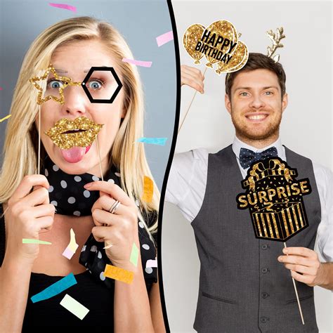 Pieces Birthday Photo Booth Prop Happy Birthday Prop For Photoshoot Black And Gold Photo Prop