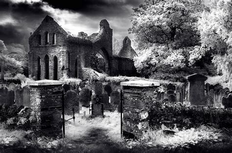 Wallpaper Ireland Irish Abbey Grave Dark Blackwhite Nikon
