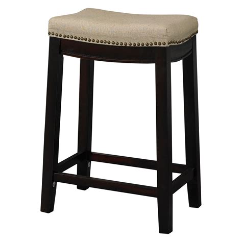 nail head 26 backless counter height barstool upholstered seat beige walnut linon