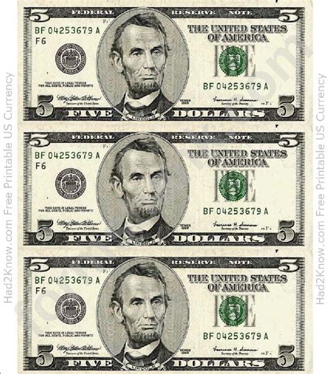 Dollar Bill Printables