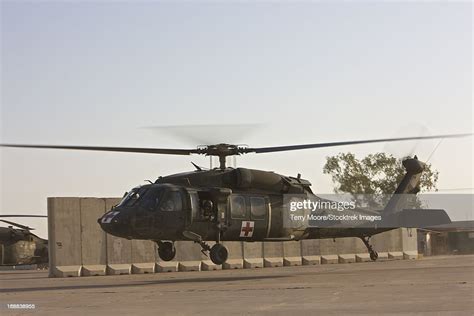 A Us Army Medevac Uh60 Black Hawk Helicopter Takes Off From Cob