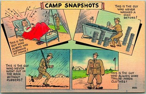 Vintage S Wwii Military Comic Postcard Camp Snapshots Tichnor Linen Mh Topics Cartoons