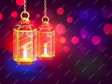 Premium Vector Bokeh Background With Decorative Lanterns