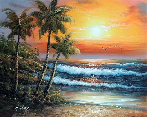 Framed Hawaii Sunset Surf Beach Palm Trees