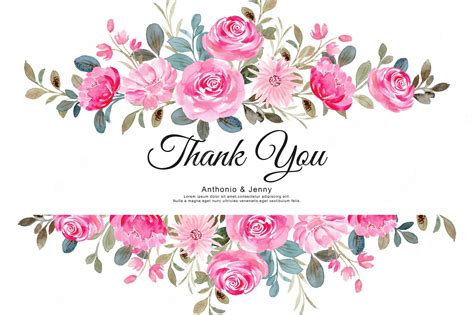 Premium Vector Thank You Card With Pink Watercolor Floral Border