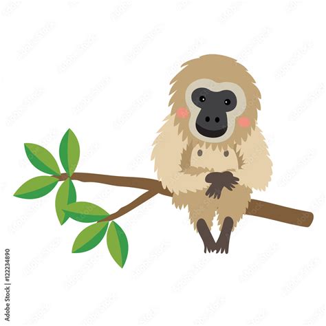 Gibbon Animal Cartoon Character Isolated On White Background Vector