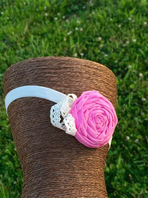 Pink Rose And Lace Infant Headband Etsy