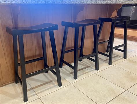 3 Distressed Black Pottery Barn Tibetan Counter Stools For Sale In