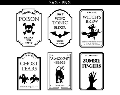 Halloween Bottle Labels Svg Png Transparent Labels Etsy