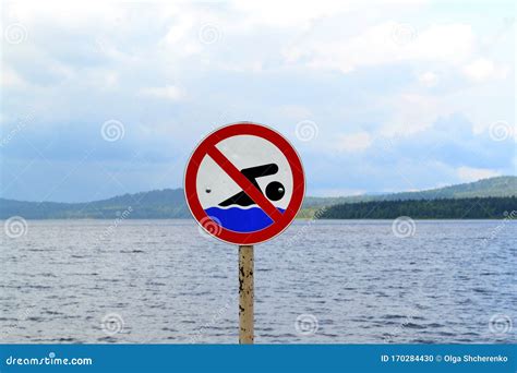 No Swimming Sign Set On The Lakefront Stock Photo Image Of Allowed