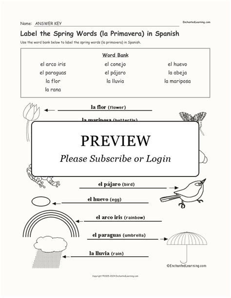 Label The Spring Words La Primavera In Spanish Enchanted Learning