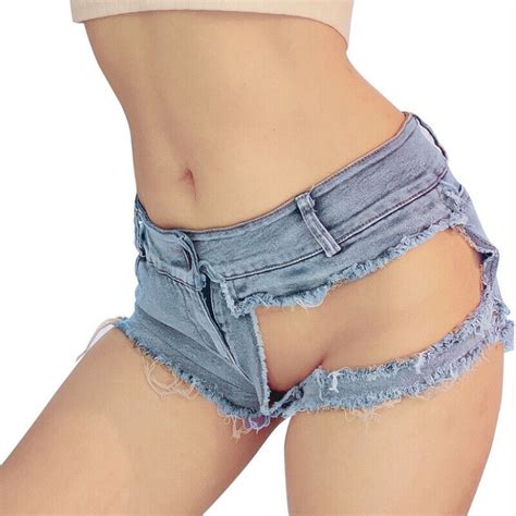 Women Mini Shorts Denim Hot Pants Low Waist Cut Out Stretch Club Sexy