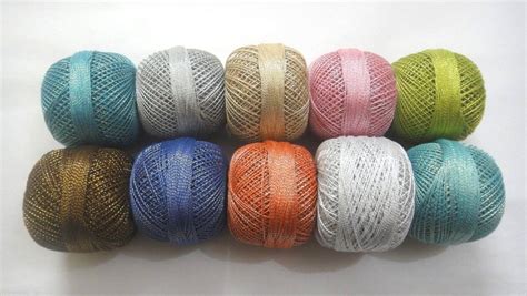 Set Of 10 Cotton Lurex Jari Shiny Yarn Thread Crochet Lace Knitting
