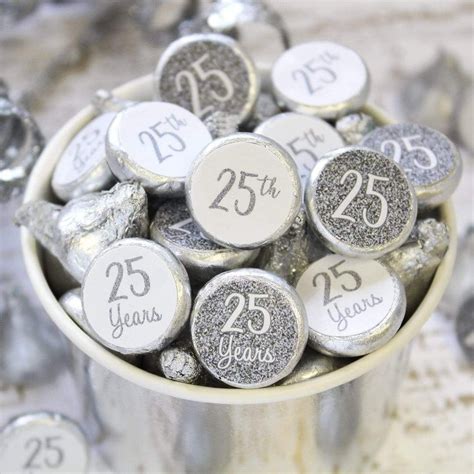 Silver 25th Anniversary Party Favor Stickers 180 Count Silver