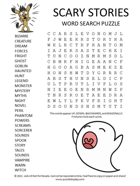 Scary Stories Word Search Puzzle Puzzles To Play