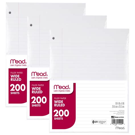 Mead Filler Paper Loose Leaf Paper Wide Ruled 200 Sheetspack
