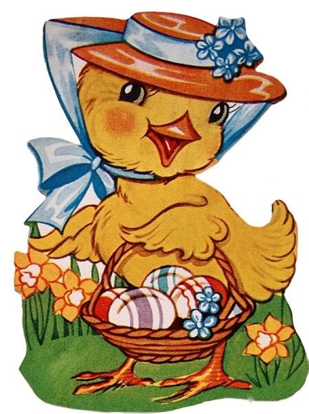 Cute Retro Easter Chick With Basket