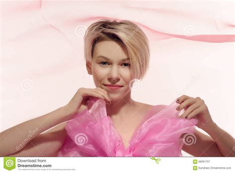 Blonde Naked Woman In Big Pink Bow Stock Image Image Of People