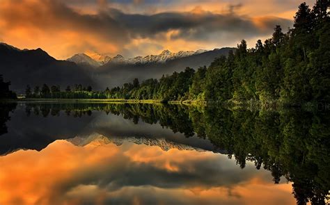 Wallpaper Sunlight Trees Landscape Forest Mountains Sunset Lake Nature Reflection Sky